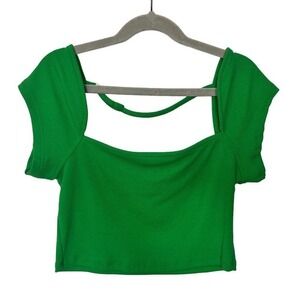 Rusttydustty Green Ribbed‎ Square Neck Strap Detail Crop Top Small